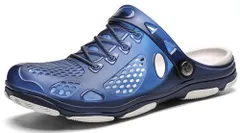 [エンプティオ] アウトドア 楽ちん サンダル メンズ 滑らない 脱ぎやすい お洒落 サボサンダル かかとなし はきやすい カッコいい サボサン v系 軽量 幅広 オフィス 屋外 職場 ビーチ スリッポン スライド 玄関 甲高 外履 [ブルーホワイト] [L]