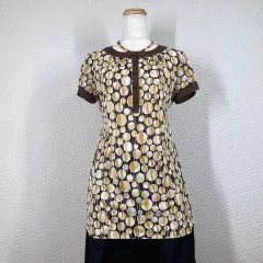 美品【トラサルディ】チュニック　ワンピース　ミニ　38　M　総柄 半袖 自宅洗濯可能 丸首 Y2K　フェアリーグランジ　森ガール　平成ギャル