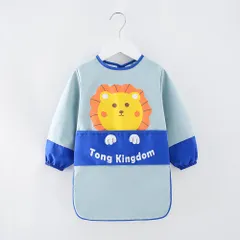 ☆ ブルー×ライオン ☆ 110cm ☆ スモック lykidaprn3 スモック 子供 スモッグ エプロン ベビーエプロン 長袖 お食事エプロン 遊び着 90 100 110 120 幼稚園 男の子 女の子 キッズ 赤ちゃん 子ども こども おしゃれ