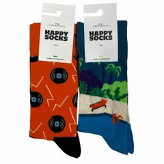 HAPPY SOCKS ハッピーソックス タグ付き 2点セット 靴下 ソックス 総柄 青 ブルー オレンジ 26-29.5㎝