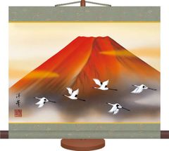 ミニ掛け軸-赤富士飛翔/加藤 洋峯(専用飾りスタンド付き) KM1B6-007