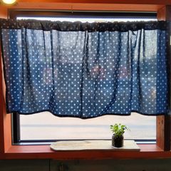 カフェカーテン 綿 藍染 ドット 107×44㎝ 透ける 和風 レトロ ナチュラル インディゴ染め