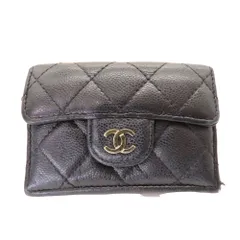【中古】CHANEL シャネル AP0230 マトラッセ キャビアスキン タイムレスクラシック スモールフラップウォレット 三つ折り財布 コンパクトウォレット ブラック系 レディース メンズ ユニセックス A2406234【無料ギフトラッピング承ります】