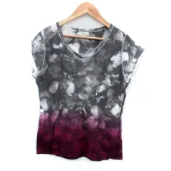 ポールスミス PAUL SMITH カットソー Vネック 半袖 総柄 グラデーション M グレー マゼンタ /HO36 ■GY19