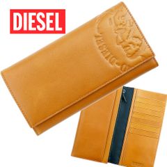 디젤 긴 지갑 접이식 DIESEL X04765 PR160 T2278 GOLDEN BROWN 라이트 브라운 브레이브맨 형 눌러 가죽 가죽