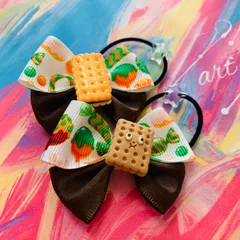 52 リボン　スイーツ　ビスケット　ヘアアクセサリー　ヘアゴム　女の子　キッズ　子供　おしゃれ　誕生日　プレゼント　クリスマス　保育園　幼稚園　小学生