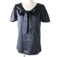 【ドンドン見直し】美品◇サンローランパリ 427591 Vネック ボウタイ リボン付 半袖 シルク100% トップス カットソー ブラック 34のサムネイル