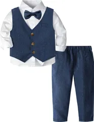 【新着商品】スーツセット キッズ服 子供服 洋装ベビー服 セットアップ 80-120 入園式 紳士風 卒業式 4点セット 七五三 蝶ネクタイ フォーマル ベスト 男の子 長袖シャツ [TickElf] ロングパンツ