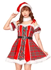 【在庫セール】チェックフリルレースアップサンタ クリスマス サンタ サンタクロース レディース コスプレ レッド 衣装 クリアストーン(Clearstone) 仮装 コスチューム