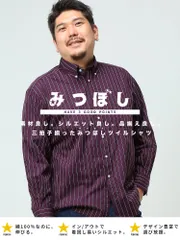 長袖 ツイルシャツ 大きいサイズ メンズ ナチュラルストレッチ 柄 ボタンダウン チェック みつぼしシャツ 2L 3L 4L 5L 6L 7L 8L 9L 10L相当 B＆T CLUB ストライプ×ワイン