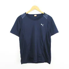 プーマ PUMA Tシャツ カットソー 半袖 変形Vネック ロゴ M ネイビー スポーツウェア ※EKM