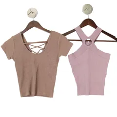 2枚セット♪ GYDA ジェイダ 春夏 ストレッチ★ クロップド ニット カットソー Sz.F レディース