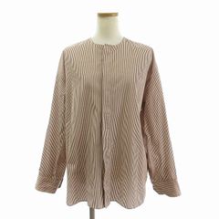 ドゥロワー Drawer 美品 ノーカラーシャツ 長袖 ストライプ コットン 比翼 6511-299-0406 茶 ブラウン 36 レディース Drawer - 良品 Drawer ドゥロワー コットンストライプノーカラー