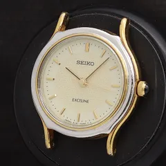 稼動 良品 セイコー QZ エクセリーヌ 2J31-0AS0 イエロー文字盤 ラウンド コンビカラー レディース腕時計 2000000 NSK OMI