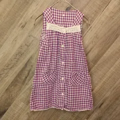 M1-01412【Kids】ワンピース 女の子 (130) / 紫×白 チェック柄 全体的に毛玉有 G