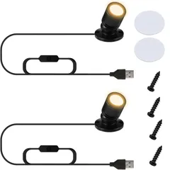 新品 tledtech 2個セット LEDミニスポットライト 小型LEDキャビネットライト フィギュア・ジュエリー展示用ランプ アルミ合金製 USB給電 省エネ 消費電力1W 中間スイッチ付き 角度調整可能 取り付け簡単 ネジ/両面テープ付属 1.5M電源コー