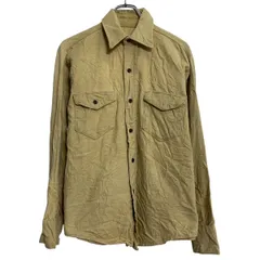 長袖 無地シャツ L 程 ベージュ ボタン 胸ポケット シンプル 厚手 古着卸 アメリカ仕入 a701-5562