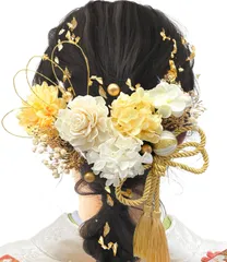 【新着商品】[JZOON] 成人式 髪飾り【7色展開】 ドライフラワー 和装 振袖 着物 袴 浴衣用 卒業式 水引き かすみ草 造花 金箔 ゴールド 紫陽花 花飾り 手作り A1071