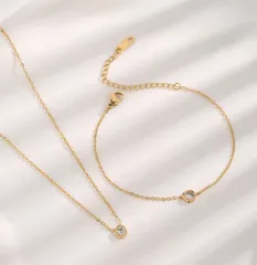 206★2セット★一粒czダイヤ　ネックレス とブレスレット サージカルステンレス 金属アレルギー対応