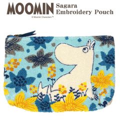 ムーミン(MOOMIN) サガラ刺繍 ポーチ 花畑のムーミン(ブルー) リトルミイ サイズ(約)28×18×4cm