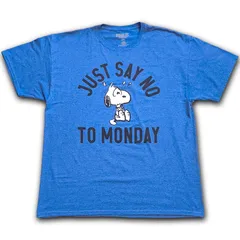 【2XLサイズ】PEANUTS スヌーピー JUST SAY NO TO MONDAY プリントTシャツ【ブルー杢／古着】