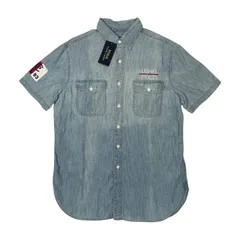 未使用品/タグ付き POLO RALPH LAUREN ポロ ラルフローレン 刺繍入り ゼッケン ワッペン付き 半袖 デニム ダンガリー シャツ M