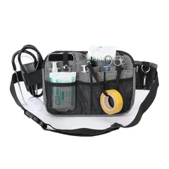 多機能 エプロンバッグ ナースポーチ ウエストバッグ マチ2.5cm 横長タイプ ダブルジッパー 仕事用 18ポケット マチ付き 文房具 小物入れ 大容量 業務用 作業用 事務 看護 介護 接客 腰袋 工具入れ ベルト [横長タイプ-グレー] [Aタイプ-M]