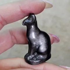 シルバーオブシディアン✨猫🐱カービング✨