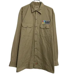 Dickies 長袖 ワークシャツ XL ベージュ ディッキーズ ボタン ビッグサイズ 胸ポケット ワンポイント 刺繍 古着卸 アメリカ仕入 a701-7430