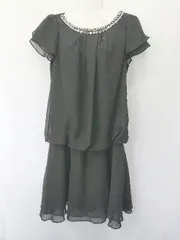 ◇ Θ OPAQUE.CLIP 装飾 ビジュー フレンチスリーブ ミニ丈 ワンピース ドレス サイズL ブラック レディース E  【1409250034121】