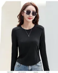 黒　ブラック　レディース　tシャツ　長袖　無地　カットソー