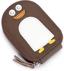 Honesty Mouth カードケース レディース 子供 大容量 薄型 本革 レザー じゃばら かわいい ペンギン キャラクター カード入れ ミニ財布 小銭入れ(04:ダークブラウン)