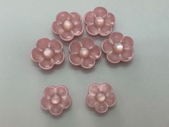 ヴィンテージ ボタン ピンク クリア フラワー お花 アンティーク風 7個セット