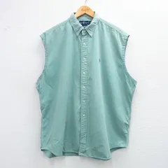 XL/古着 ラルフローレン 半袖 ブランド シャツ メンズ 90s ワンポイントロゴ 大きいサイズ ロング丈 コットン ボタンダウン 薄緑 グリーン 
