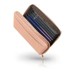 【整理収納アドバイザー監修】 RIMARUHE 通帳ケース (レディース専用)【本革ｘYKKのゴールドファスナーｘ磁気不良防止機能】 (ライトピンク)【137】