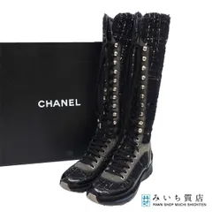 CHANEL シャネル ロングブーツ ツイード T G30443 37 ブラック レディース 靴 箱有 H6845