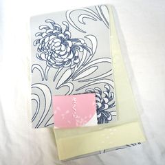 半幅帯 半巾帯 浴衣 帯 リバーシブル 小袋 大人可愛い 袴 菊 クリームイエロー ネイビー