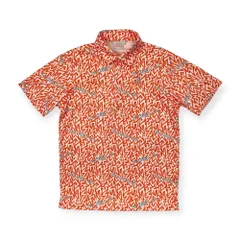 美品 adabat アダバット ゴルフ 総柄 メッシュ 半袖 ポロシャツ 46/M /オレンジ/メンズ/ワールドのサムネイル