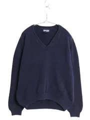 【お得なクーポン配布中!】 90s USA製 ランズエンド コットン ニット セーター レディース L 古着 オールド Vネック ミドルゲージ 長袖ニット 無地 シンプル ネイビー
