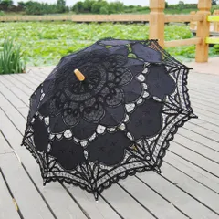 ☆ ブラック ☆ 日傘 pk984806 日傘 レース ブライダル傘 長傘 傘 かさ レディース 可愛い かわいい 軽量 木製 花嫁 結婚式 撮影用 写真 七五三 成人式 小道具 コスチューム アウトドア 踊り傘 和傘 唐傘 女優日傘 キッズ 女の子のサムネイル