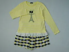 ベベ bebe アウトレット 子供服 女の子 140cm 長袖 Tシャツ ロンT 黄色 ボーダー キュロット スカート 黄色 紺 幾何学 2点 春 夏 ★3 セットアップ ガールズ 女児 キッズ ジュニア 【中古】 ユーズド