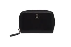 【中古】CHANEL シャネル ココボタン コインパース コインケース コンパクト財布 ミニ財布 キャビアスキン グレインド カーフスキン ブラック シルバー金具 A84061