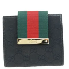 【中古】 超美品 グッチ GUCCI シェリー 二つ折り 財布 GG柄 ブラック グリーン レッド キャンバス レザー 04ER318