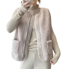 [エンプティオ] ポケット付き ルームウェア ジップ ベスト 前開き レディース ボア 部屋着 モコモコ お洒落 可愛い 丸首 短め ポケット体型カバー トップス 前ファスナー 室内 セットアップ モード 防寒 アッタカ 保温 防寒対 [アイボリー] [XL]