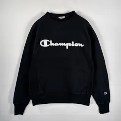 古着 チャンピオン Champion スウェット リバースウィーブ ワッペンロゴ クルーネック SMALL  ブラック メンズ