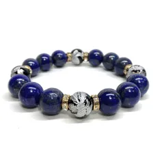 12mm 四神獣銀彫オニキス×ラピスラズリ パワーストーン ブレスレット天然石 開運 厄払い お守り 青龍 白虎 玄武 朱雀 9月・12月誕生石 （ゴールド）メンズ・レディース　男性・女性　数珠ブレス　開運 [6]