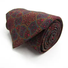 シャルル・ジョルダン ブランド ネクタイ 総柄 花柄 リーフ柄 格子柄 シルク イタリア製 PO メンズ ブラウン CHARLES JOURDAN 【中古】