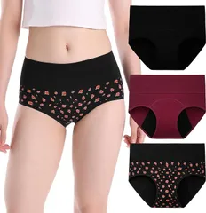 [INNERSY] サニタリーショーツ レディース 生理用ショーツ 下着 吸水ショーツ ハイウエスト 綿 生理用パンツ 女性用 大きいサイズ 昼夜用 漏れ防止 3枚セット Lサイズ 5Z R1078