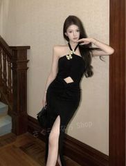 新品未使用 ローズモチーフ セクシーキャミスリットロング キャバドレス