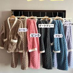 ルームウェア パジャマ レディース 長袖 ネック セットアップ リラックスウェア もこもこ 肌に優しい 暖かい 上下セット 部屋着 体型カバー ロングパンツ 可愛い 新作